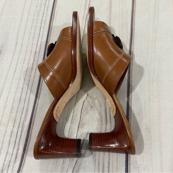 Cole Haan Country Carmel Brown Leather Peep Toe Slide 2 1/2" Block Heel Sz 6B - Picture 10 of 12
